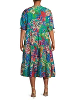 Helena Tiered Floral Cotton & Silk Midi-Dress