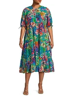 Helena Tiered Floral Cotton & Silk Midi-Dress