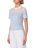 Striped Wool-Blend Short-Sleeve Sweater