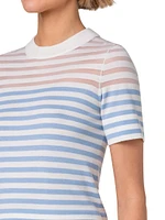 Striped Wool-Blend Short-Sleeve Sweater