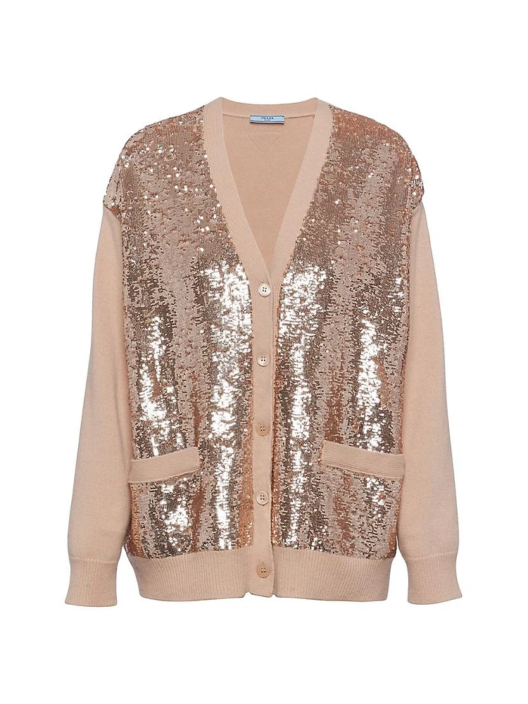 Cashmere and Wool Cardigan with Sequins