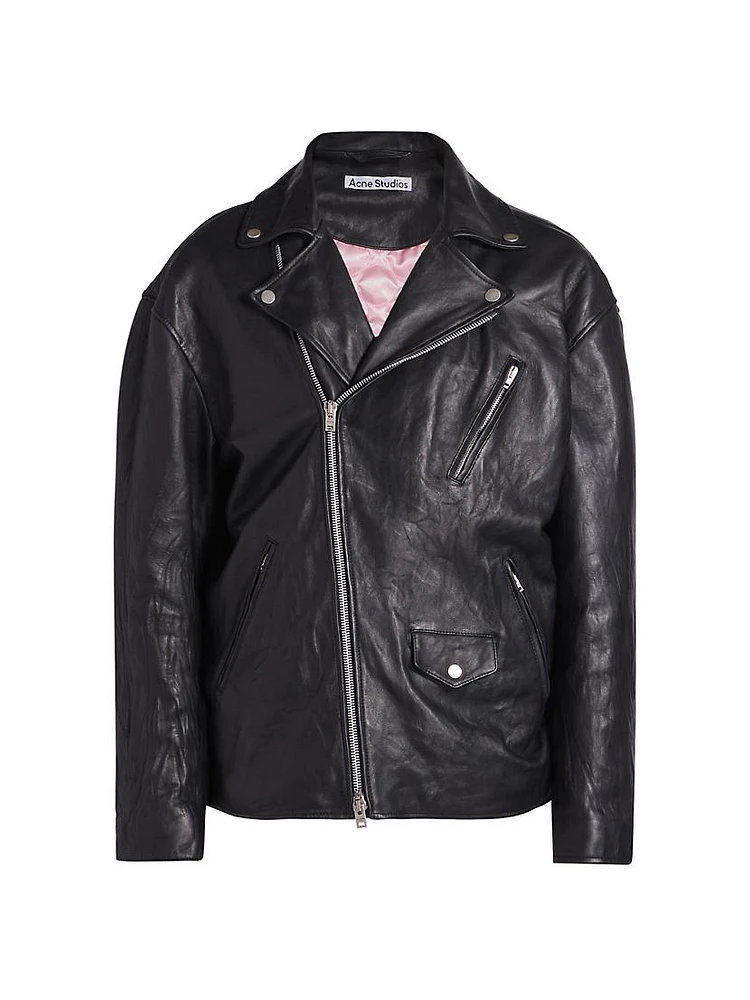 Distressed Leather Biker Jacket