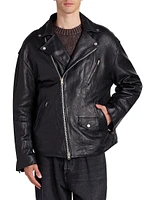 Distressed Leather Biker Jacket