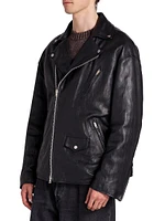 Distressed Leather Biker Jacket