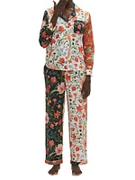 2-Piece Colorblocked Floral Cotton Pajama Set