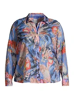 Dreamscape Printed Crinkle Cotton Button-Front Shirt