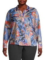 Dreamscape Printed Crinkle Cotton Button-Front Shirt