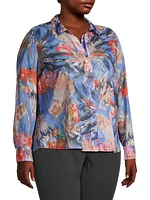 Dreamscape Printed Crinkle Cotton Button-Front Shirt