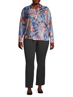 Dreamscape Printed Crinkle Cotton Button-Front Shirt