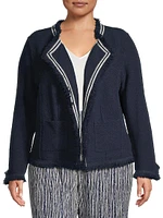 Fringe Mixed Knit Jacket