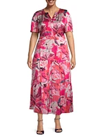 Scribble Bouquet Satin Midi-Dress