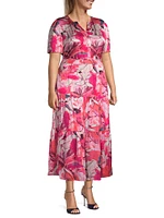 Scribble Bouquet Satin Midi-Dress