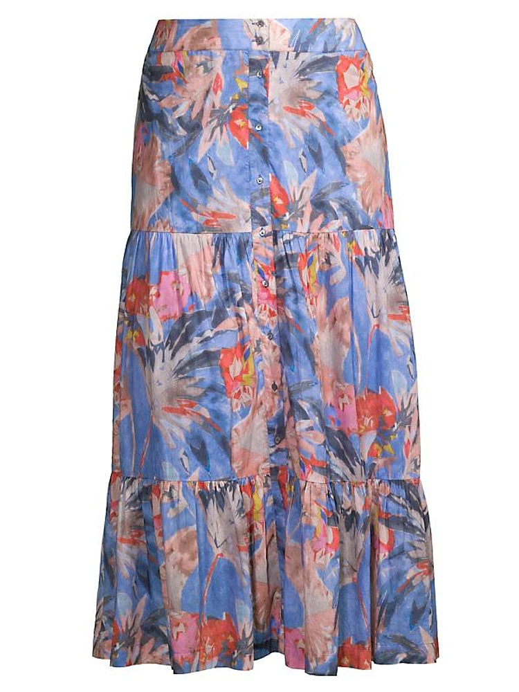 Dreamscape Printed Tiered Cotton Maxi Skirt