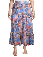 Dreamscape Printed Tiered Cotton Maxi Skirt