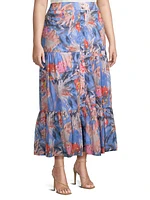 Dreamscape Printed Tiered Cotton Maxi Skirt