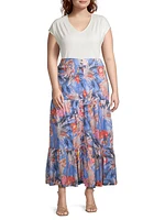 Dreamscape Printed Tiered Cotton Maxi Skirt