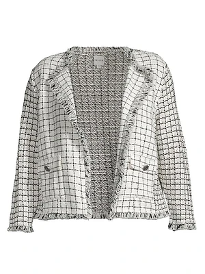 Grid Fringe Mix Knit Jacket