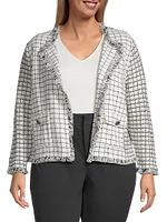 Grid Fringe Mix Knit Jacket