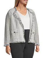 Grid Fringe Mix Knit Jacket