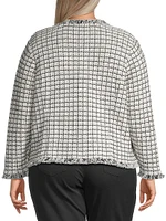 Grid Fringe Mix Knit Jacket