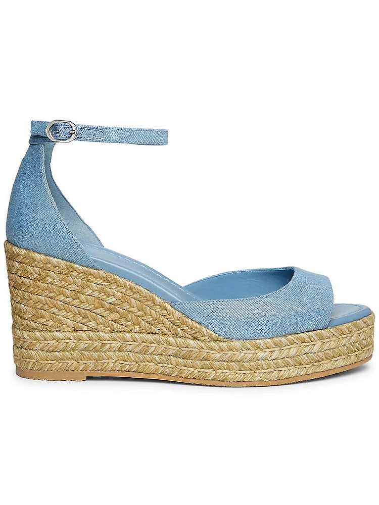 Nudistia 85MM Metallic Denim Espadrille Wedge Sandals