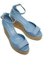 Nudistia 85MM Metallic Denim Espadrille Wedge Sandals