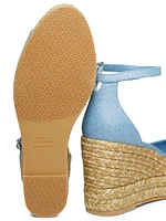 Nudistia 85MM Metallic Denim Espadrille Wedge Sandals