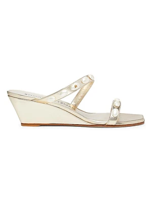 Pearlita 50MM Metallic Leather Wedge Sandals