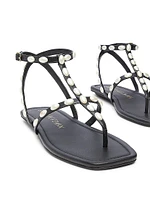 Pearlita Lacquered Leather Flat Sandals