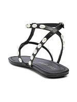 Pearlita Lacquered Leather Flat Sandals