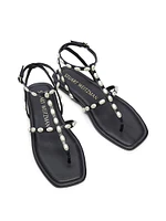 Pearlita Lacquered Leather Flat Sandals