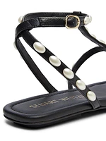 Pearlita Lacquered Leather Flat Sandals