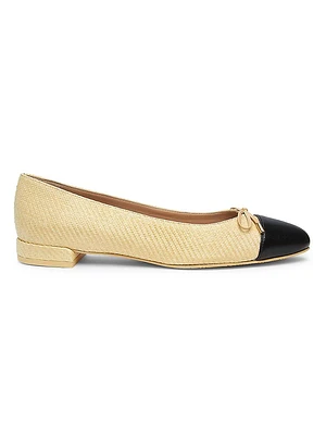 Sleek Raffia & Leather Bow Flats