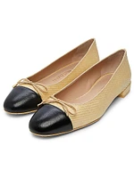 Sleek Raffia & Leather Bow Flats