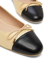 Sleek Raffia & Leather Bow Flats