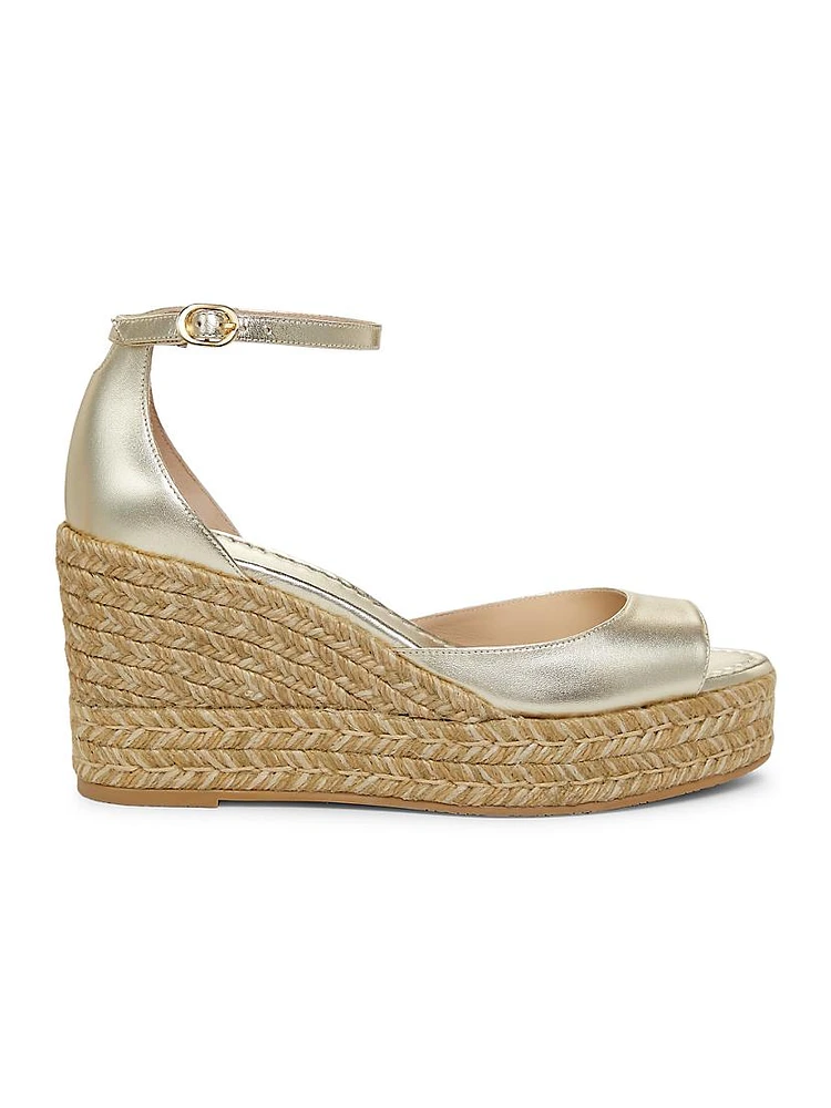 Nudistia 85MM Metallic Leather Espadrille Wedges