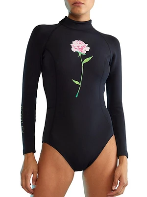 Peony-Print Long-Sleeve Wetsuit