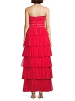 Evi Tulle Ruffled Strapless Gown