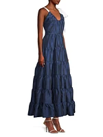 Alessa Taffeta Tiered Maxi Dress