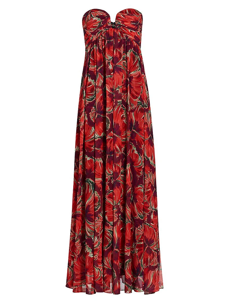 River Windmill Floral Strapless Maxi Dress