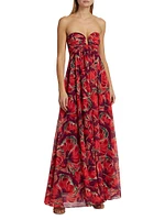 River Windmill Floral Strapless Maxi Dress