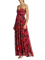 River Windmill Floral Strapless Maxi Dress