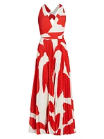 Oria Grand Foliage Pleated Maxi-Dress