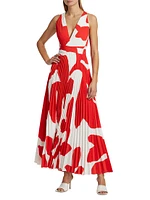 Oria Grand Foliage Pleated Maxi-Dress