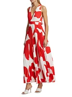 Oria Grand Foliage Pleated Maxi-Dress