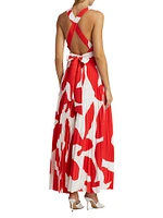 Oria Grand Foliage Pleated Maxi-Dress