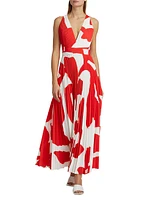 Oria Grand Foliage Pleated Maxi-Dress