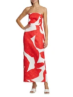 Grand Foliage Strapless Midi-Dress