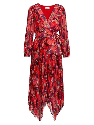 Liora Windmill Floral Pleated Midi-Dress