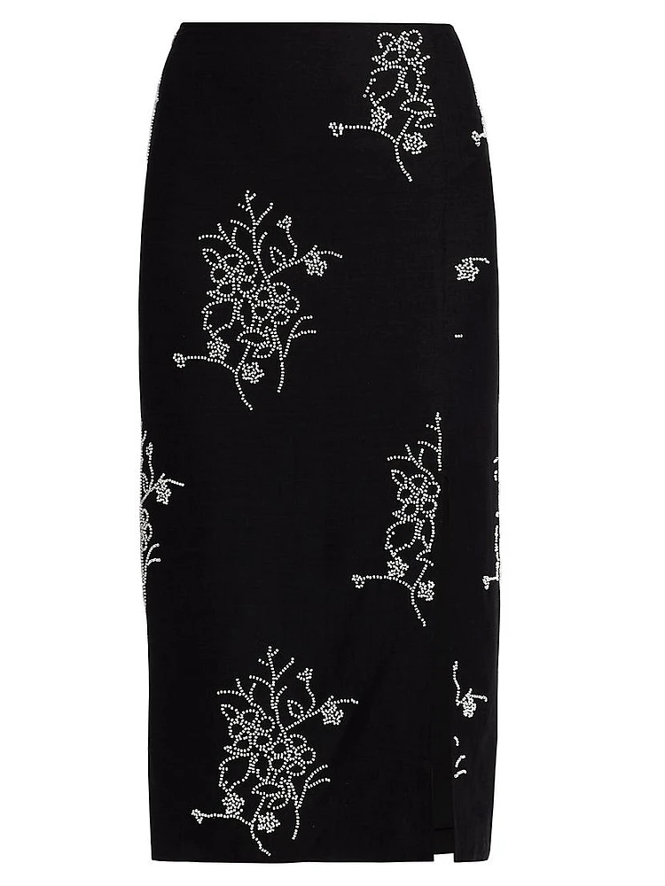 Santanna Floral Beaded Midi-Skirt